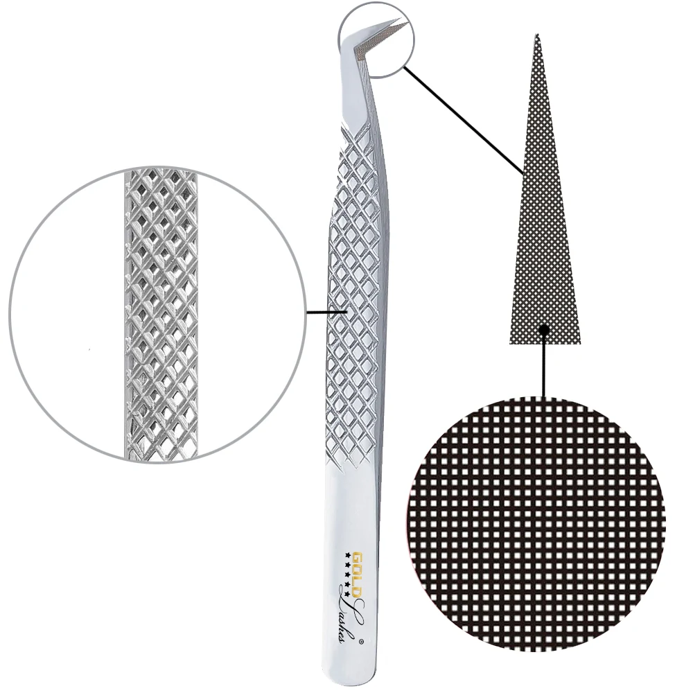 Duck volume szempilla csipesz hosszított NANO bordás fejrésszel, GOLD LASHES