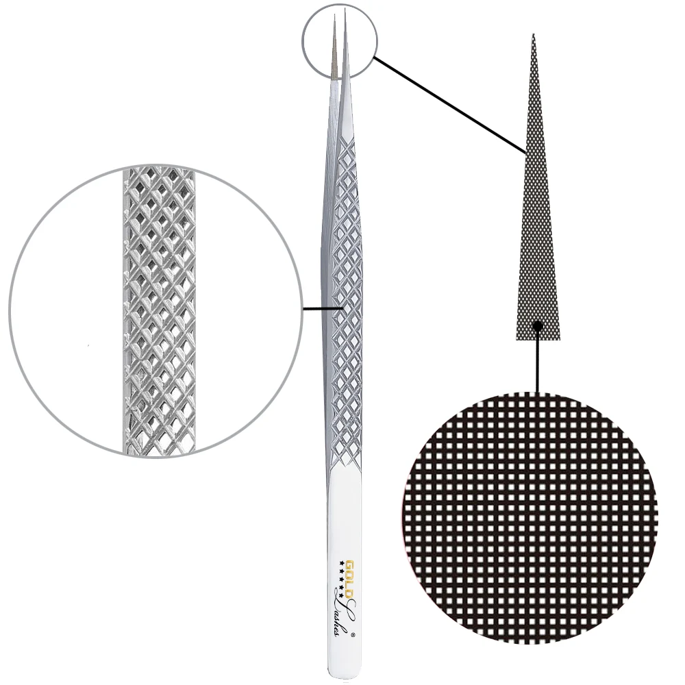 Egyenes, keskeny szempilla csipesz NANO bordás fejrésszel, GOLD LASHES